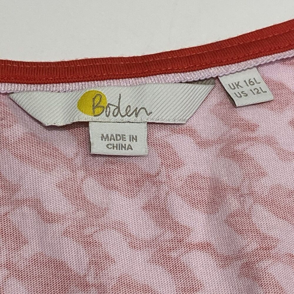 Boden Knee Length Casual Dress Womens 12L Red Bird Dove Print Pockets Jersey - Picture 7 of 9